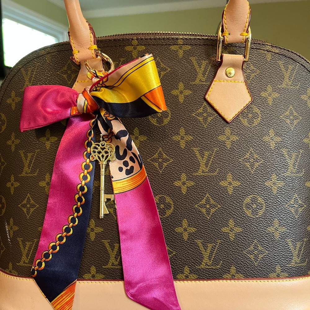Purse scarf braided bow charm with gold clip, pink gold navy leopard design